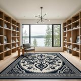 Traditional Persian Elegant Black White Persian Floral Area Rug