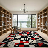Multi-color and Patterns Bold Geometric Red Black White Area Rug