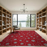 Floral Vintage Festive Red Snowflake Swirl Area Rug