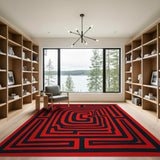 Red Bold Red Maze Labyrinth Area Rug
