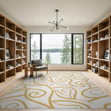 Elegant Gold Swirl Abstract Area Rug