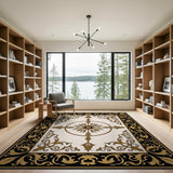 Ornate Gold Sunburst Cream Area Rug