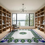 Green Ornate Border Traditional Persian Area Rug