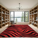 Red Bold Red Black Wavy Stripe Area Rug