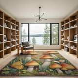 Whimsical Orange Mushroom Meadow Rug