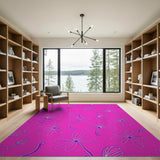 Whimsical Pink Floral Line Art Rug