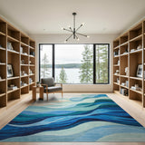 ODIKA Modern Abstract Blue Wave Washable Area Rug, Low Pile Non-Slip