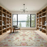Vintage Pink Purple Floral Cream Area Rug