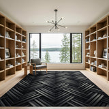 Metallic Black White Woven Geometric Rug