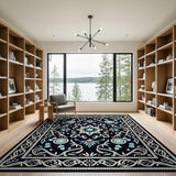 Navy Persian Medallion Area Rug with Teal Florals