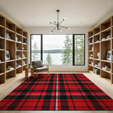Geometric Modern Bold Red Black Tartan Plaid Area Rug