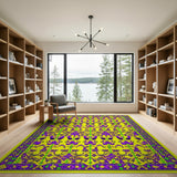 Vibrant Yellow Purple Tribal Bird Motif Rug