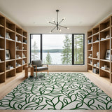 Green Leaf Outline Botanical Area Rug
