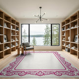 Pink Border Ornate Pink Floral Border Area Rug