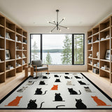 Whimsical Black Cat Ginger Pattern Area Rug