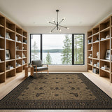 Black Border Beige Persian Floral Area Rug