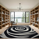 Abstract Area Hypnotic Black White Spiral Area Rug