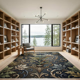 Ornate Teal Leaf Baroque Area Rug