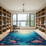 Blue Teal Coral Reef Ocean Fish Area Rug