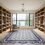 Black White Ornate Persian Lattice Rug