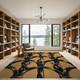 Distressed Black Vine Arches Beige Area Rug