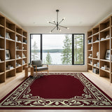 Ornate Maroon Area Rug with Cream Floral Border