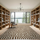 ODIKA Brown Wavy Zebra Print Washable Area Rug, Non-Slip Low Pile Indoor Rug for Living Room & Bedroom