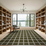 Olive Green Grid Geometric Area Rug