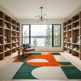 Bold Geometric Orange Green Area Rug
