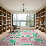Pink Vibrant Pink Floral Leaf Area Rug