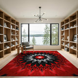 Fiery Red Mandala Geometric Area Rug