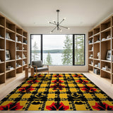 Vibrant Yellow Maple Leaf Plaid Area Rug