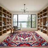 Red Navy Persian Star Medallion Area Rug