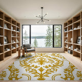 Traditional Persian Elegant Gold Damask Floral Area Rug