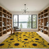 Yellow Sunflower Bloom Yellow Area Rug