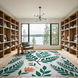 Lush Green Foliage Orange Pink Flower Area Rug