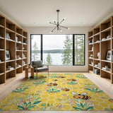 ODIKA Washable Bee & Honeycomb Low Pile Kids Area Rug - Non-Slip