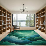 Emerald Night Sky Area Rug with Moon Clouds