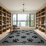 Grey Dog Paw Print Area Rug