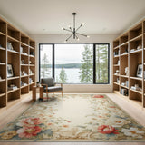 Blush Peony Floral Border Area Rug