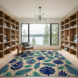 Navy Monstera Teal Fern Leaf Area Rug
