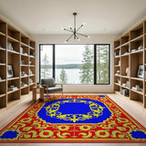 Ornate Red Blue Gold Persian Border Rug