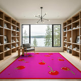 Playful Cherry Fruit Pattern Pink Area Rug