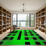 Vibrant Green Black Checkered Geometric Rug