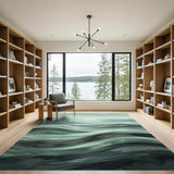 Blue and Teal Teal Ocean Waves Watercolor Area Rug