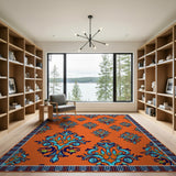 Vibrant Orange Teal Paisley Persian Area Rug