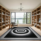 Hypnotic Halftone Concentric Circles Black White Rug