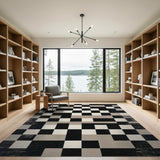 Distressed Black White Geometric Area Rug