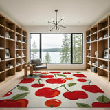 Vibrant Red Apple Cherry Fruit Pattern Area Rug