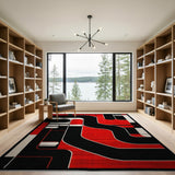 Bold Red Black Geometric Abstract Area Rug